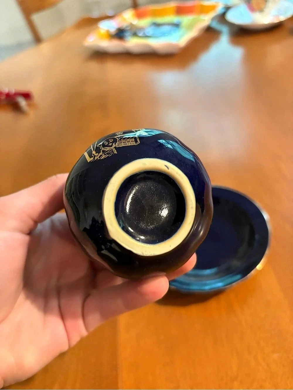 Blue Ceramic Creamer Pitcher & Saucer